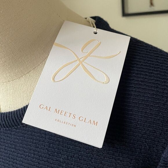 NWT Gal Meets Glam Kristen Dress Pouf Short Sleeve Fit and Flare Navy Blue  8 - Picture 7 of 10